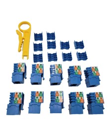 Micro Connectors CAT6A Unshielded Punch Down Keystone Jack with Tool (Blue, 10 Pack)