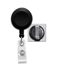 BRADY PEOPLE ID Badge Reel with Clear Vinyl Strap & Belt Clip (Black, 25-Pack)