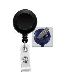 BRADY PEOPLE ID Round Badge Reel with Clear Vinyl Strap & Swivel Clip (Black, 25-Pack)