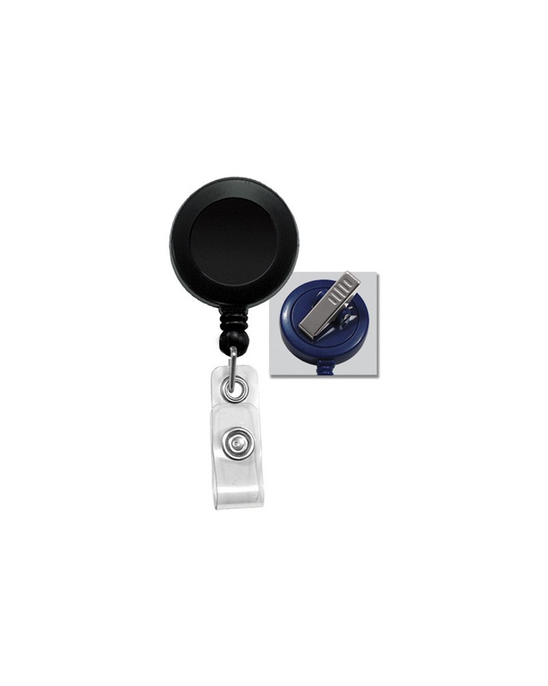 BRADY PEOPLE ID Round Badge Reel with Clear Vinyl Strap & Swivel Clip (Black, 25-Pack)